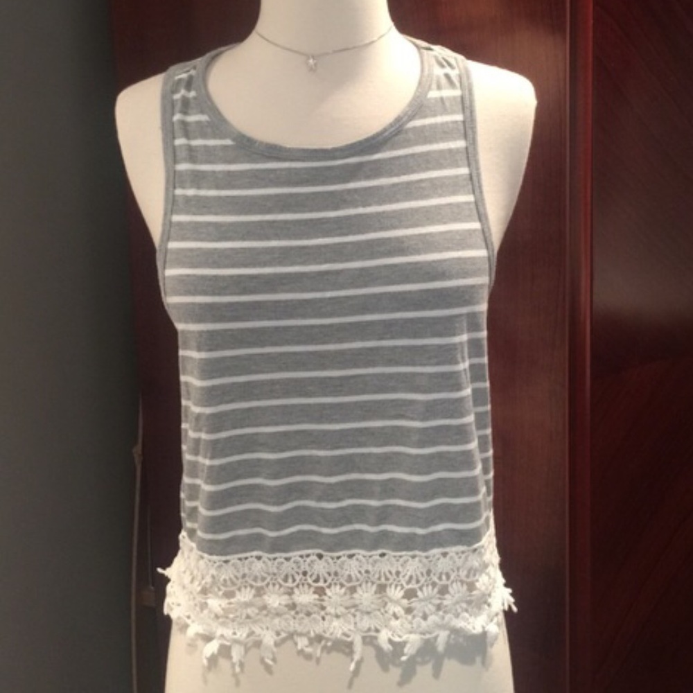 Gray and white striped crop top